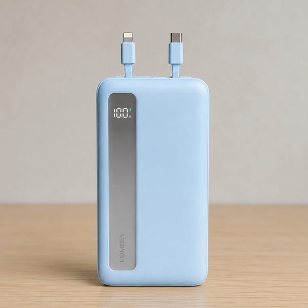 Romoss 20000mAh 22.5W power bank with built-in cables